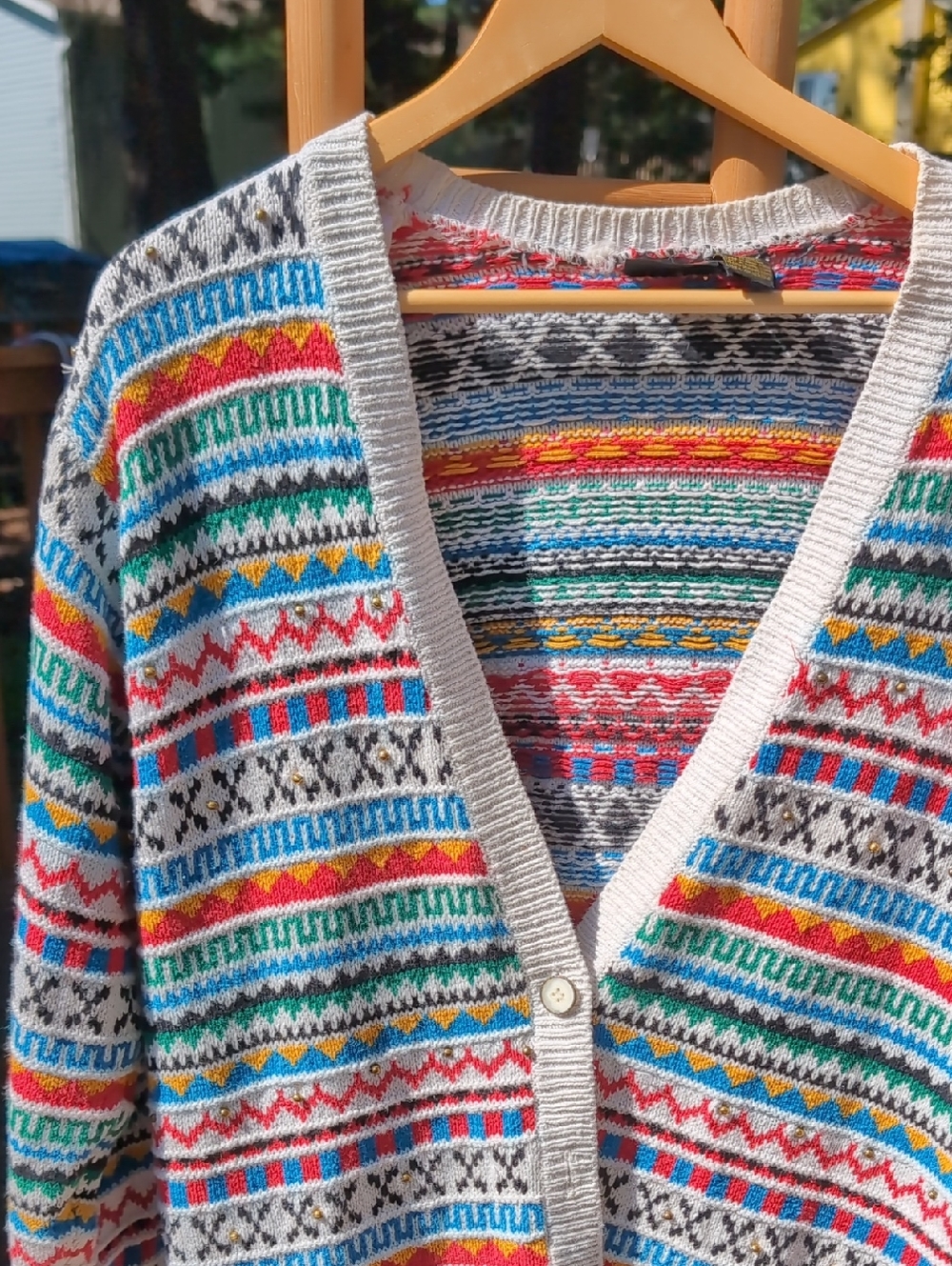 Vintage Multicolor Striped Knit Cardigan - Vibrant Pattern